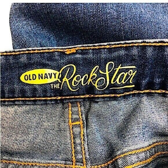 Old Navy Women Size 8 Jeans Straight Rock Star Embroidered Side Stitch Whiskered - Picture 6 of 8